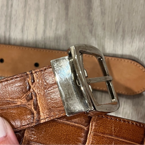 Montblanc Tan Leather Crocodile Belt Men’s Rectangular Pin Buckle 44” READ - Picture 2 of 7